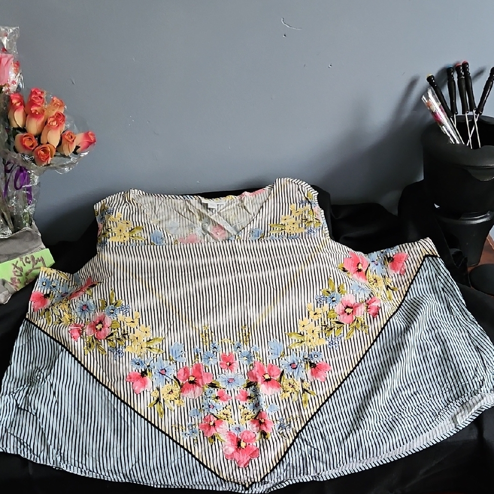 J. Jill Black and White Striped Midi Dress with Floral Accents - Picture 6 of 16